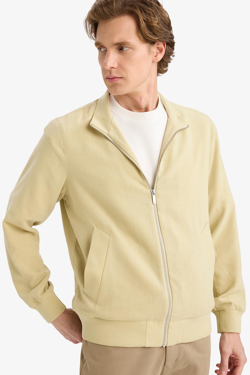 DeFacto Beige Man Regular Fit High Neck Zip-Up Jacket Casual - Image 3